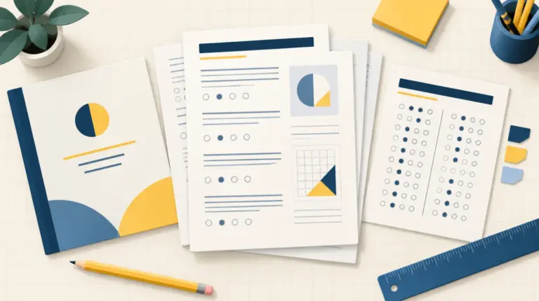 Exam paper template with organized pages and answer sheet